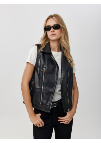 ווסט דמוי עור עם פרווה