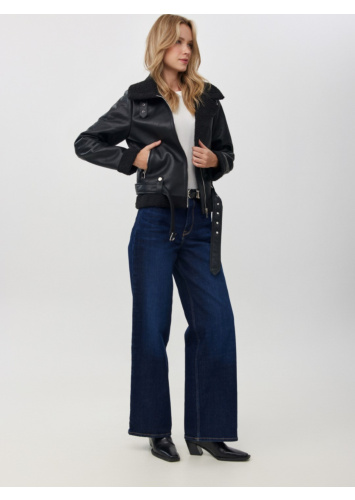 מעיל דמוי עור חגורה