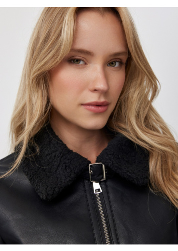 מעיל דמוי עור חגורה