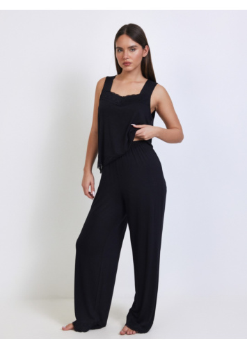 מכנסיים ארוכים+תחרה שחור