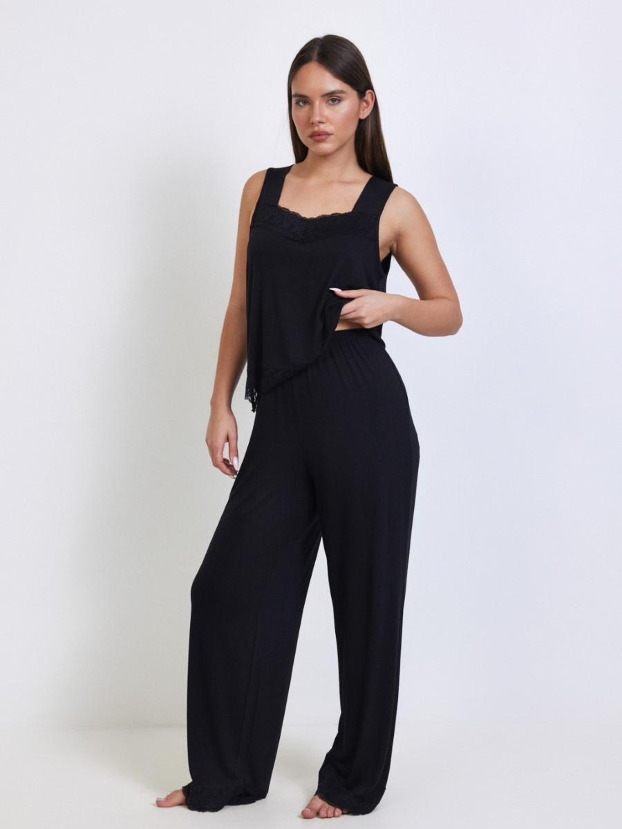 מכנסיים ארוכים+תחרה שחור main product photo