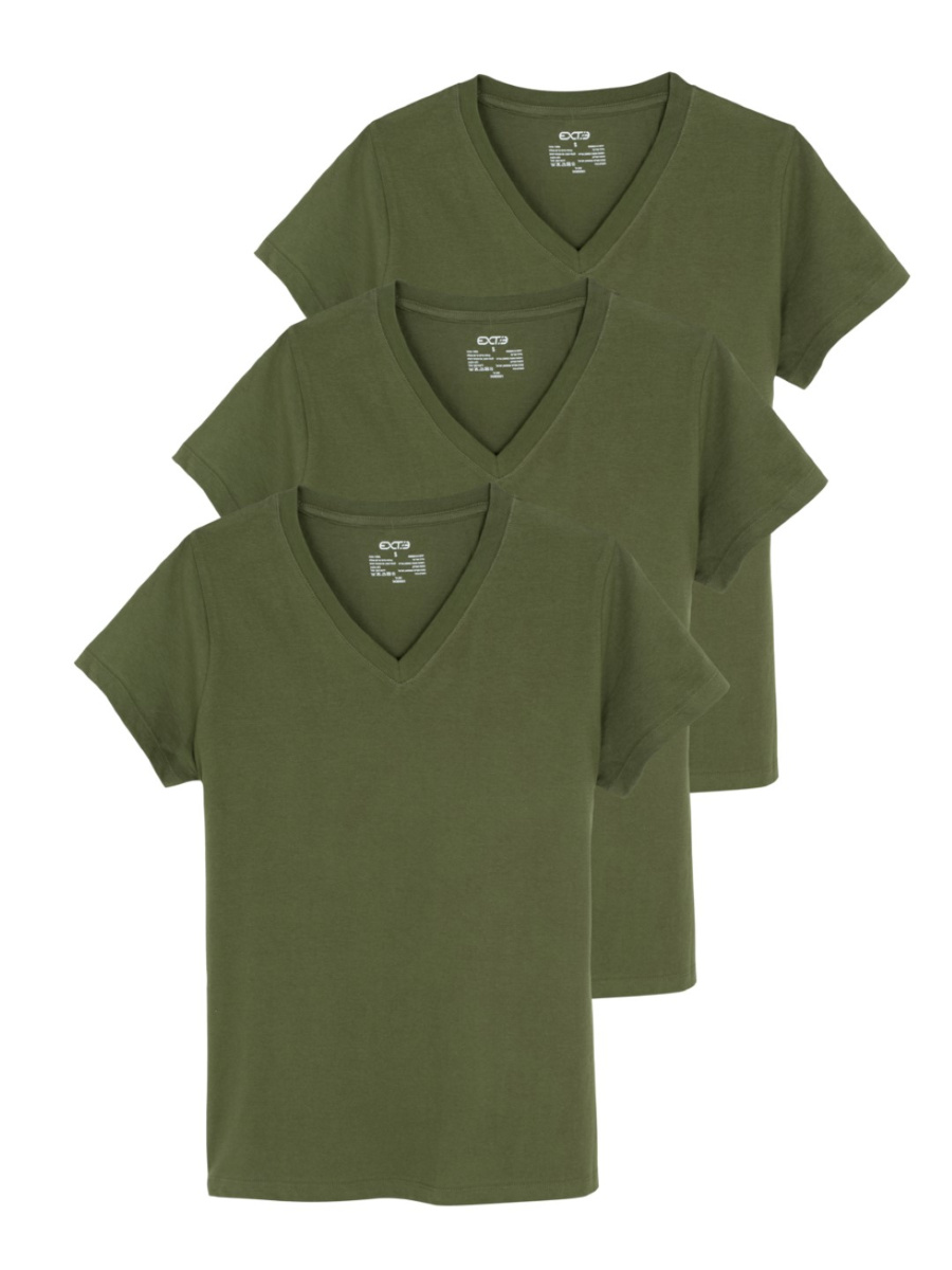 מארז 3 חולצות טי שרט נשים צווארון V בצבע זית main product photo